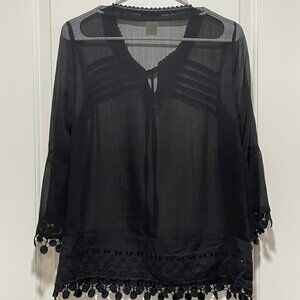 Gorgeous Whimsigoth Small & Sheer Black Top Swim Cover Up Tassel Sleeve & Bottom